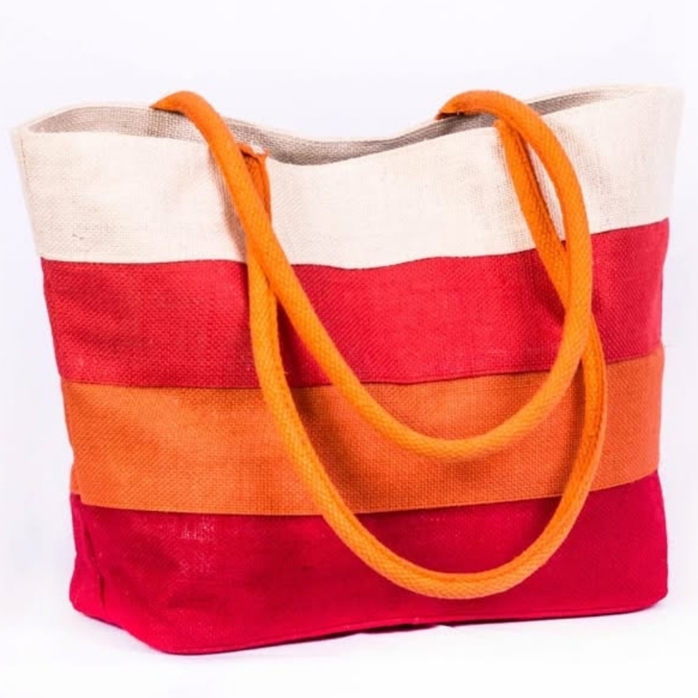 Orange Striped Color Block Tote Bag